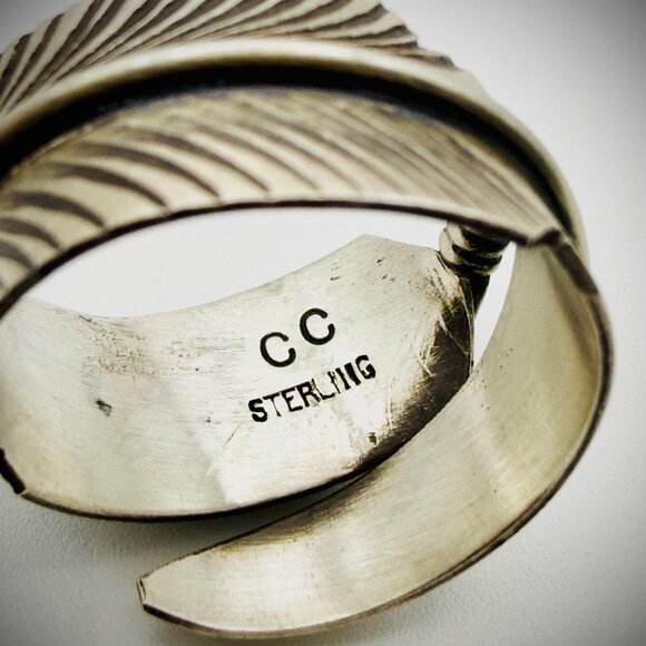 Navajo Chris Charley Sterling Turquoise Feather Bypass Ring - Picture 2 of 5